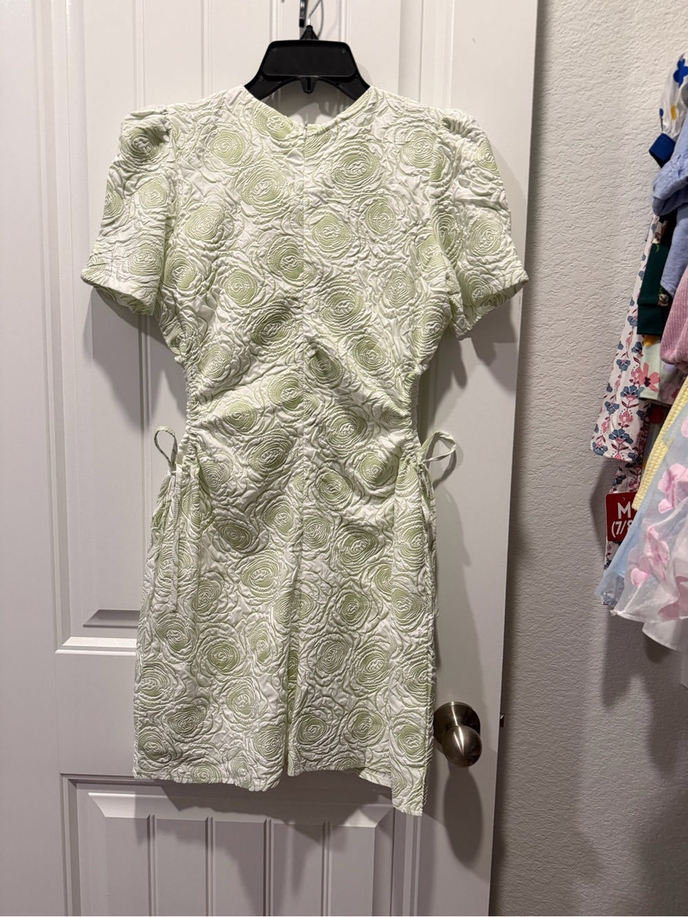 Textured Mini Wrap Dress in Light Green Floral